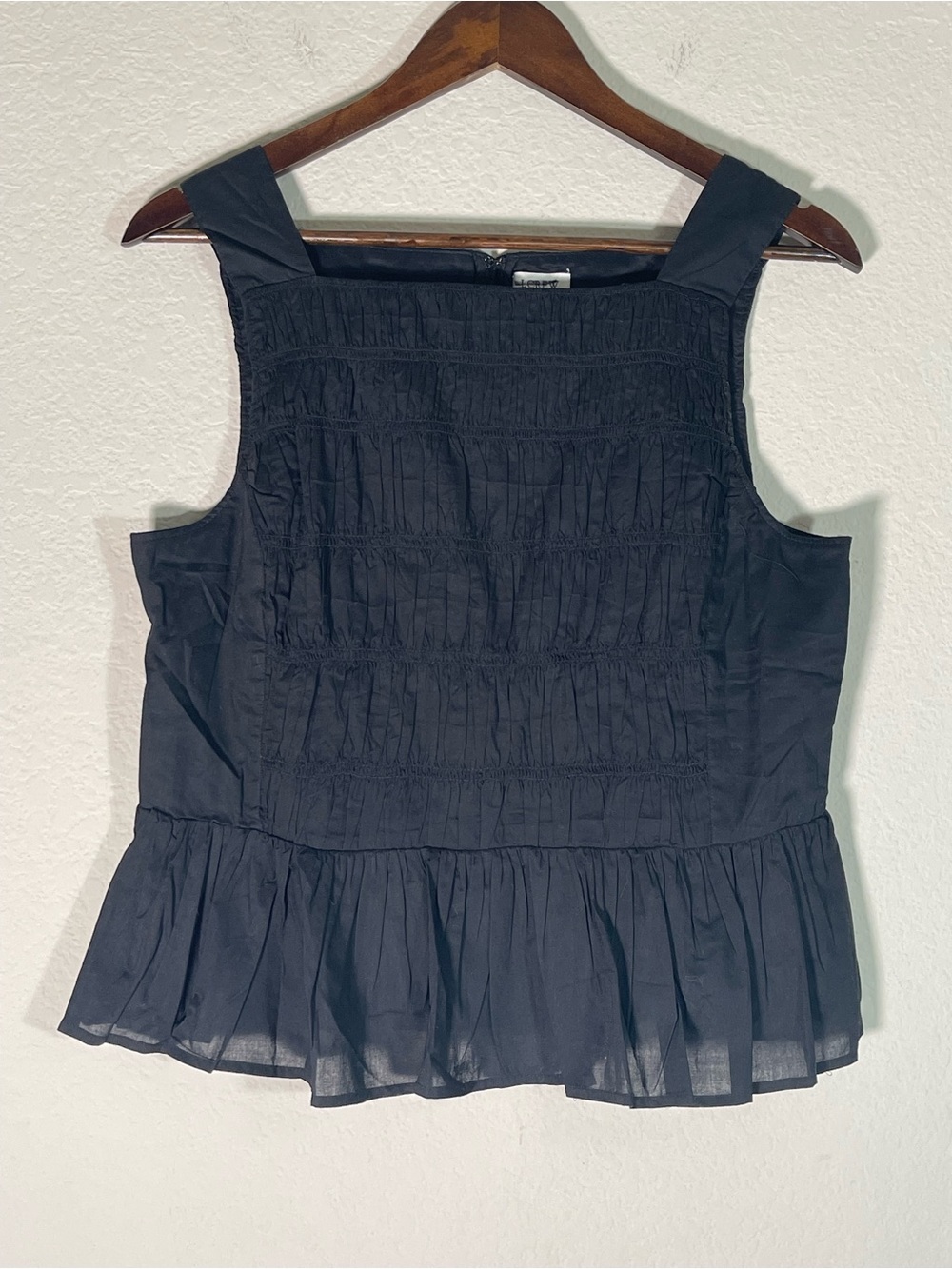 J Crew Fac Smocked Peplum Top Size 12 in Black NWT Cotton